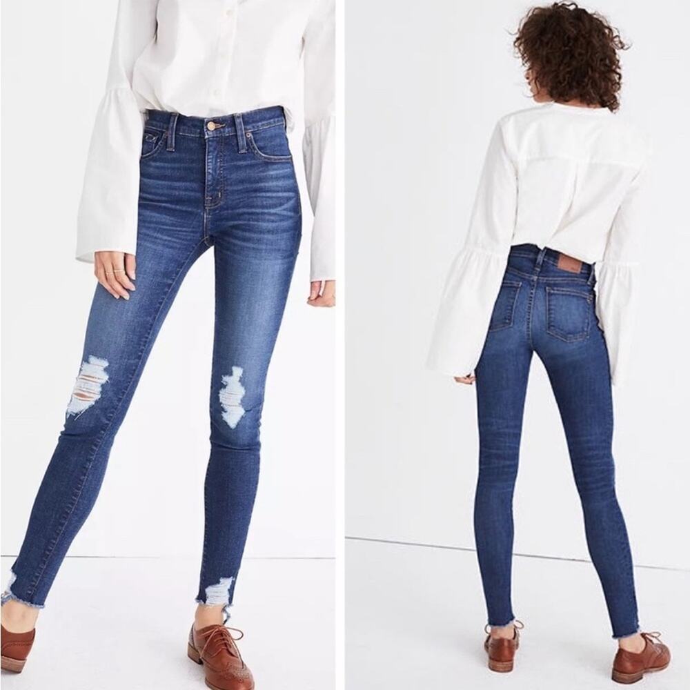 Madewell 9" High Rise Skinny Destructed Edition Jeans Dark Wash Size 26